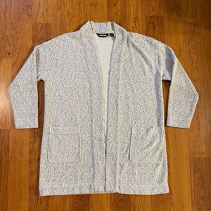 Lands’ End Large Black/White Marled Long Open Cardigan, Excellent Condition